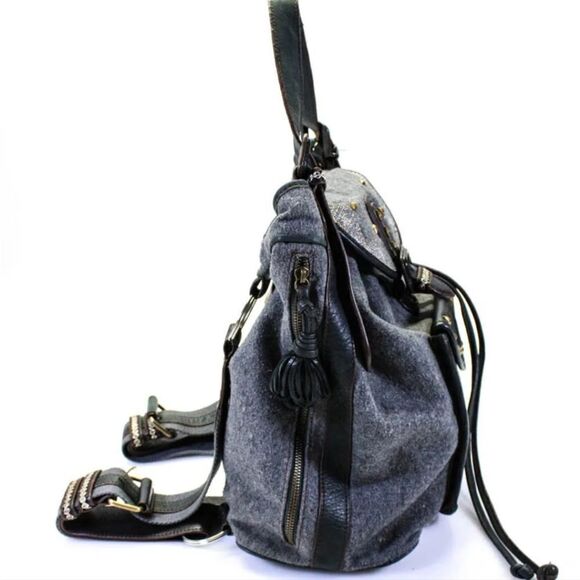 Studded leather Trim Backpack Handbag Gray gold Isabella Fiore - Picture 2 of 11